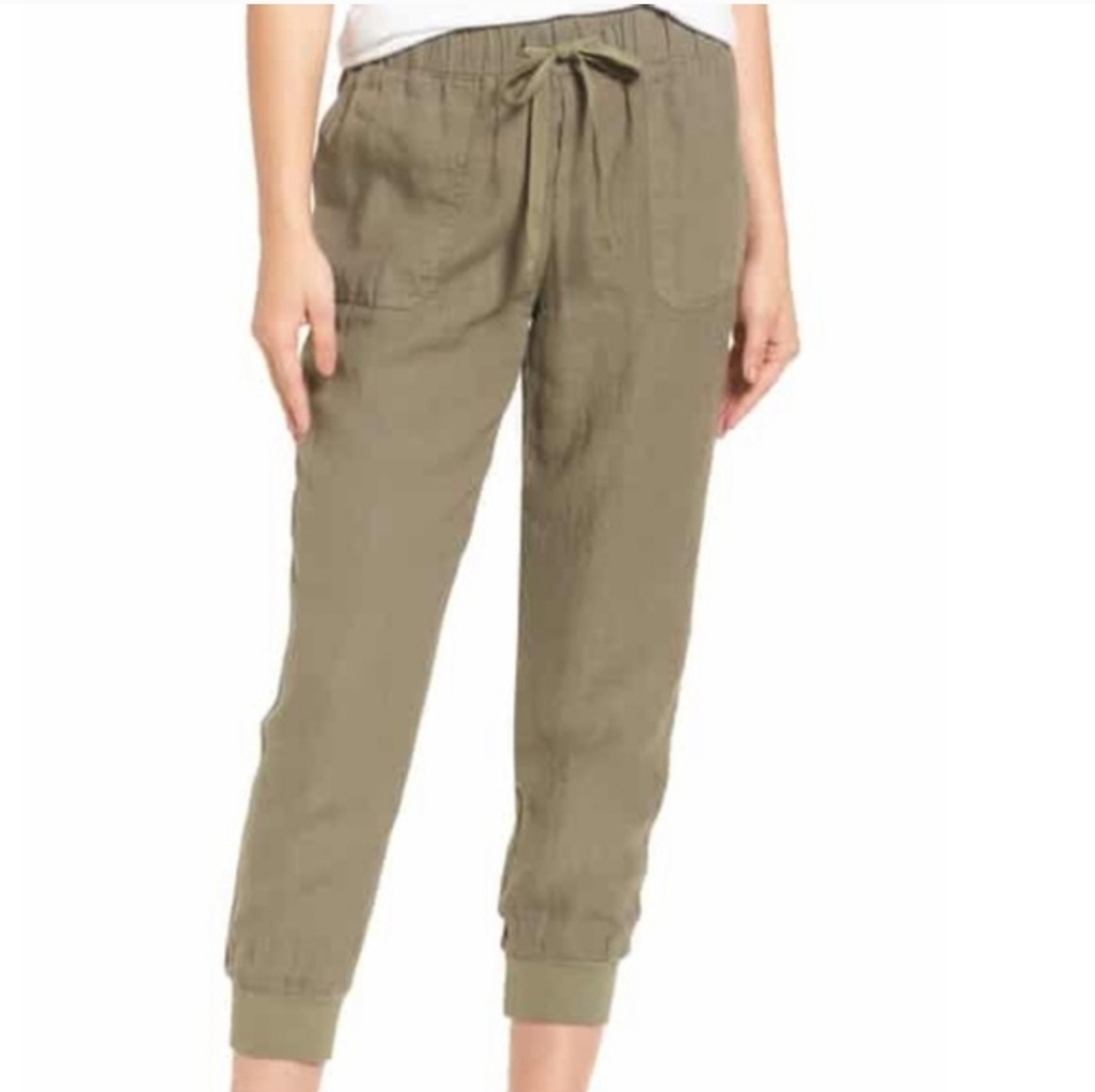 Caslon Green Beetle Linen Jogger Pants Sz MP